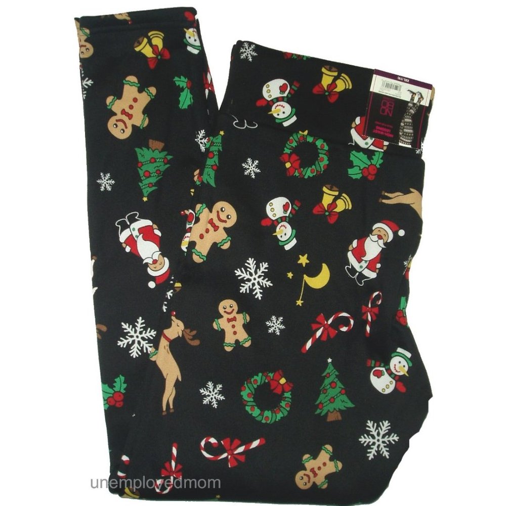 Holiday Christmas Legging Lined Junior Size Fitted High Waist Santa Snowman Tree